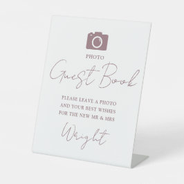 Elegant script Mauve Foto Gastboek Trouwen Reclamebord Met Voetstuk