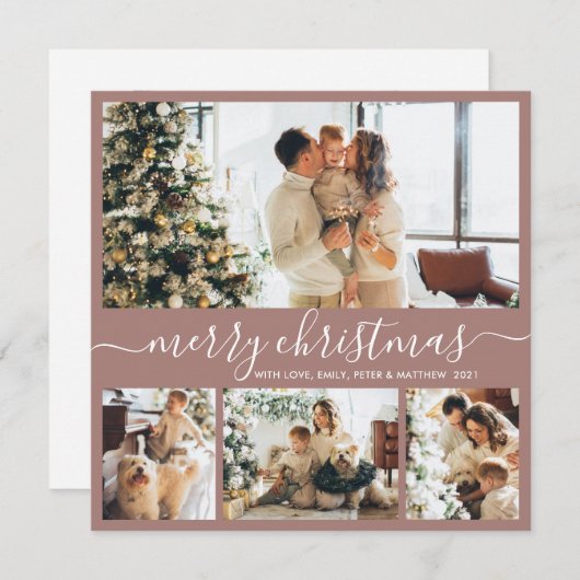 Elegant Script Mauve Photo Collage kerstkaart (Voorkant / Achterkant)