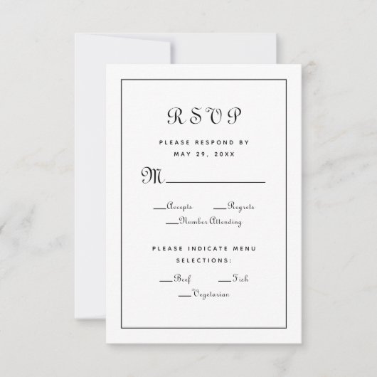 Elegant Script Meal Black White Weddenschap Enclos RSVP Kaartje (Voorkant)