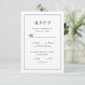 Elegant Script Meal Black White Weddenschap Enclos RSVP Kaartje (Staand voorkant)
