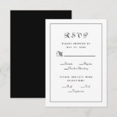 Elegant Script Meal Black White Weddenschap Enclos RSVP Kaartje (Voorkant / Achterkant)