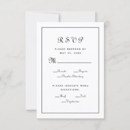 Elegant Script Meal Black White Weddenschap Enclos RSVP Kaartje