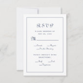 Elegant Script Meal Blue White Wedding Enclosure RSVP Kaartje (Voorkant)
