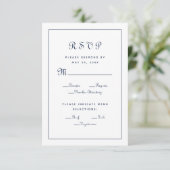Elegant Script Meal Blue White Wedding Enclosure RSVP Kaartje (Staand voorkant)