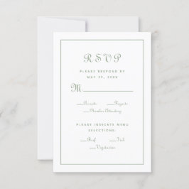 Elegant Script Meal Green White Wedding Enclosure RSVP Kaartje