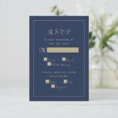 Elegant Script Meal Weddenschap Blauw Gold RSVP Kaartje (Staand voorkant)