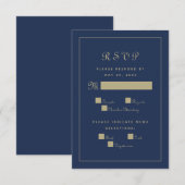 Elegant Script Meal Weddenschap Blauw Gold RSVP Kaartje (Voorkant / Achterkant)