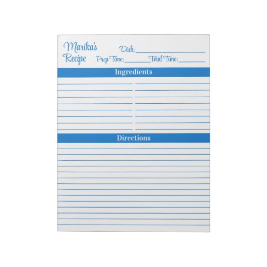 Elegant Script Medium Blauw 8.5x11 Portret Recepte Notitieblok (Linkerzijde)