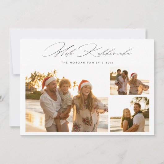Elegant Script Mele Kalikimaka 3 Photo Beach Feestdagenkaart (Voorkant)