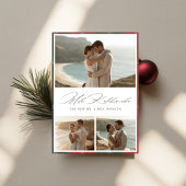 Elegant Script Mele Kalikimaka Newlywed 3 Ph Feestdagenkaart