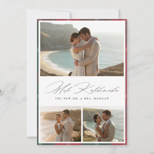 Elegant Script Mele Kalikimaka Newlywed 3 Ph Feestdagenkaart (Voorkant)