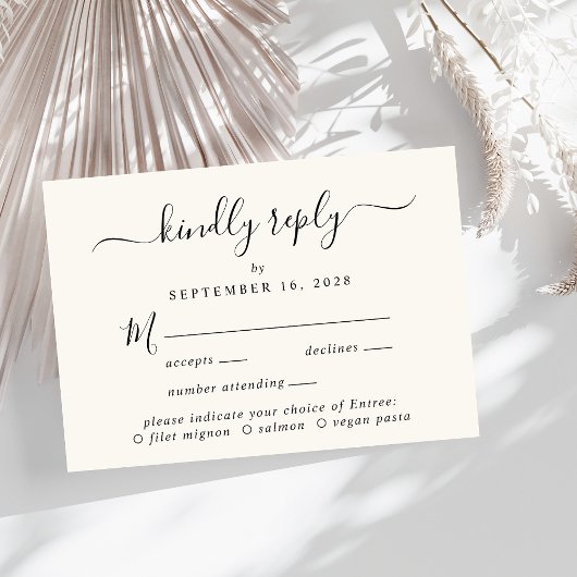 Elegant Script Menu Keuze Crème Bruiloft RSVP