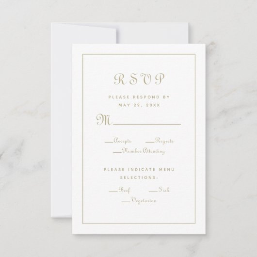 Elegant Script Menu Keuze Gouden Bruiloft Bijkaart (Voorkant)