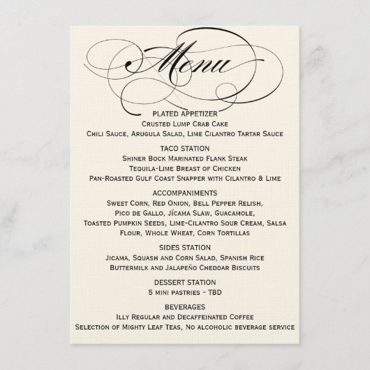 Elegant Script Menu- Zwart/Off White Menu (Voorkant)