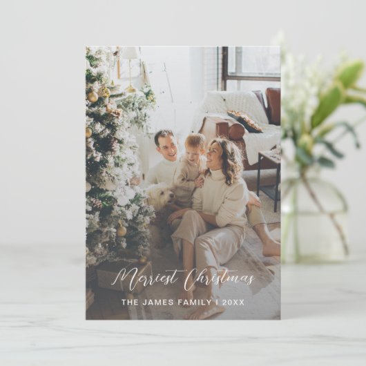 Elegant Script Merriest kerstfoto-kaart Bedankkaart (Staand voorkant)