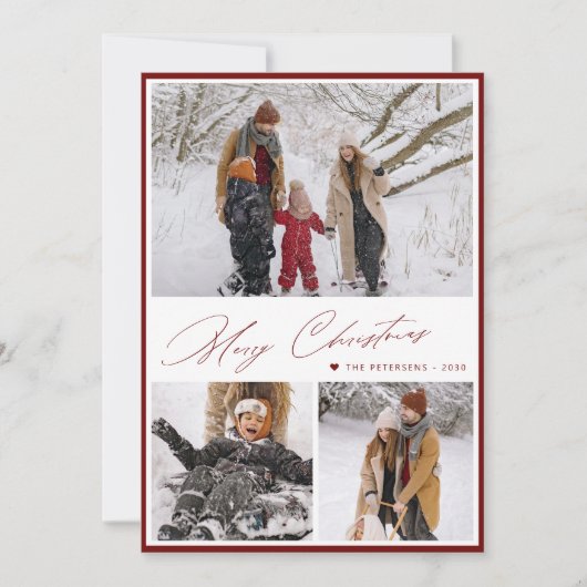 Elegant script Merry Christmas 3 fotocollage Feestdagenkaart (Voorkant)