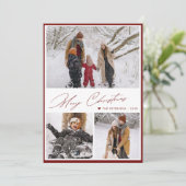 Elegant script Merry Christmas 3 fotocollage Feestdagenkaart (Staand voorkant)