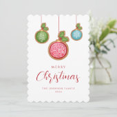 Elegant Script Merry Christmas Baubles Feestdagenkaart (Staand voorkant)