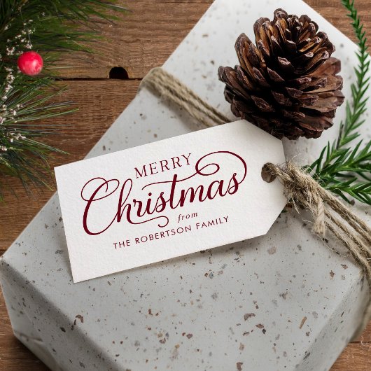 Elegant Script Merry Christmas Botanical Cadeaulabel