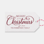 Elegant Script Merry Christmas Botanical Cadeaulabel (Voorkant (Horizontaal))