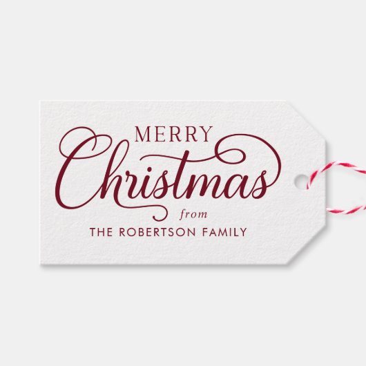 Elegant Script Merry Christmas Botanical Cadeaulabel (Voorkant (Horizontaal))