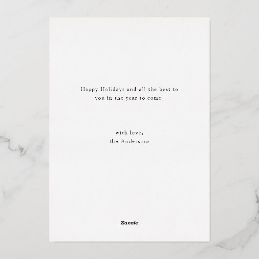 Elegant Script Merry Christmas Family 3 Photo Folie Feestdagenkaart (Achterkant)