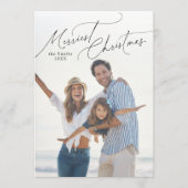Elegant Script Merry Christmas Family Photo Feestdagenkaart (Voorkant)