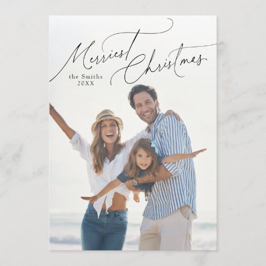 Elegant Script Merry Christmas Family Photo Feestdagenkaart (Voorkant)
