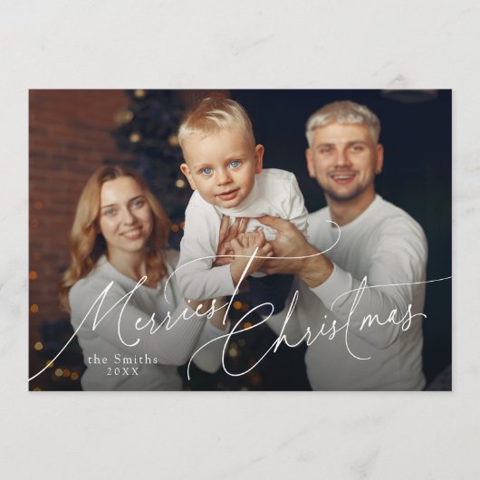 Elegant Script Merry Christmas Family Photo Feestdagenkaart (Voorkant)