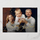 Elegant Script Merry Christmas Family Photo Folie Feestdagenkaart (Voorkant)
