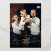 Elegant Script Merry Christmas Family Photo Folie Feestdagenkaart (Voorkant)