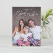Elegant Script Merry Christmas Family Photo Holida Feestdagenkaart (Staand voorkant)