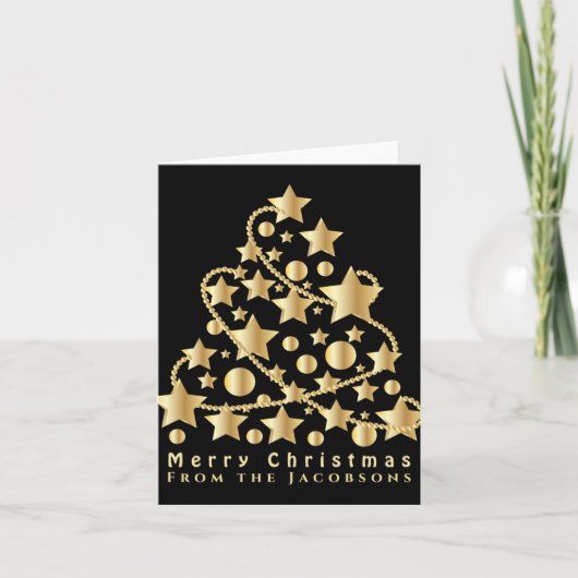 Elegant Script Merry Christmas Gold Star Black T S Kaart (Voorkant)
