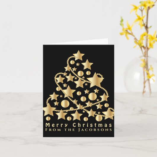 Elegant Script Merry Christmas Gold Star Black T S Kaart (Gele Bloem)