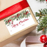 Elegant Script Merry Christmas Holiday Gift Rechthoekige Sticker<br><div class="desc">Elegant Script Merry Christmas Holiday Gift Rechthoekige Sticker beschikt over een prachtige bough van wintergroen met een feestelijke rode bessen.</div>