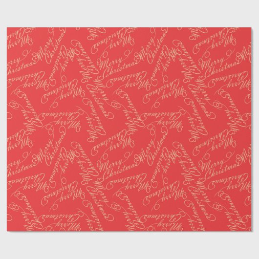 Elegant Script Merry Christmas Pattern/ Red & Gold Cadeaupapier (Vlak)