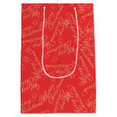 Elegant Script Merry Christmas Pattern/ Red & Gold Medium Cadeauzakje (Achterkant)
