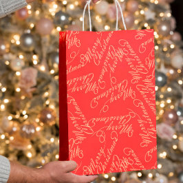 Elegant Script Merry Christmas Pattern/ Red & Gold Medium Cadeauzakje