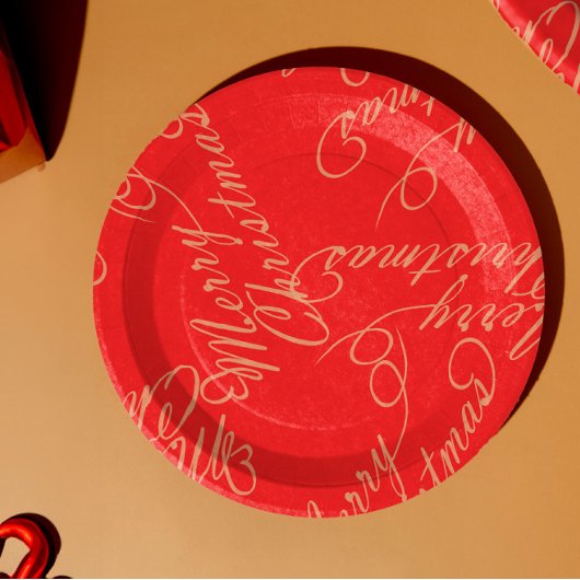 Elegant Script Merry Christmas Pattern/ Red & Gold Papieren Bordje