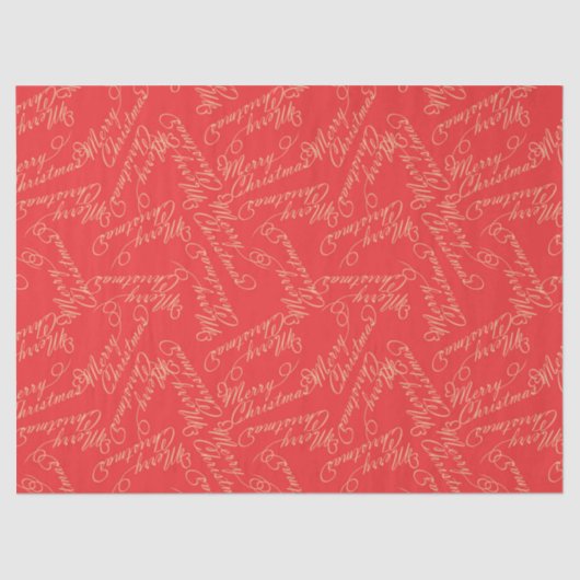 Elegant Script Merry Christmas Pattern/ Red & Gold Tissuepapier (Voorkant)