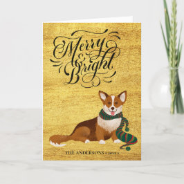 Elegant Script MERRY en BRIGHT Cute Corgi Fun Feestdagen Kaart