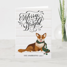 Elegant Script MERRY en BRIGHT Cute Corgi Fun Feestdagen Kaart
