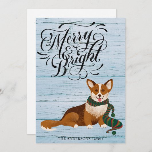 Elegant Script MERRY en BRIGHT Cute Corgi Fun Feestdagenkaart (Voorkant / Achterkant)
