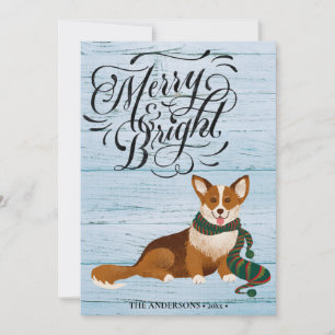 Elegant Script MERRY en BRIGHT Cute Corgi Fun Feestdagenkaart