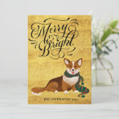 Elegant Script MERRY en BRIGHT Cute Corgi Fun Feestdagenkaart (Staand voorkant)