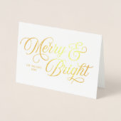 Elegant Script Merry en Bright met Foto Folie Kaarten (Voorkant)