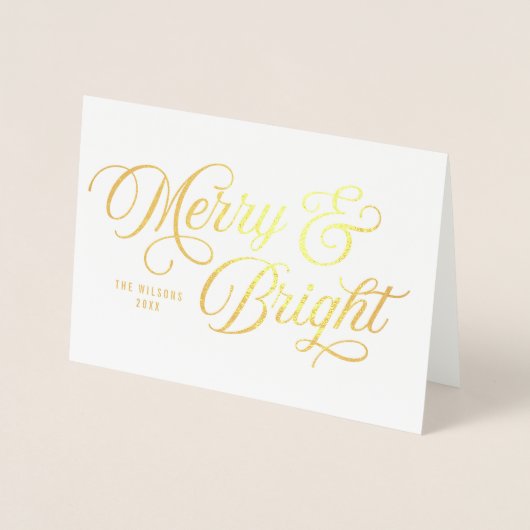Elegant Script Merry en Bright met Foto Folie Kaarten (Voorkant)