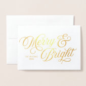 Elegant Script Merry en Bright met Foto Folie Kaarten (Voorkant met envelop)