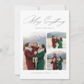 Elegant script Merry Everything 3 Fotofamilie Feestdagenkaart (Voorkant)