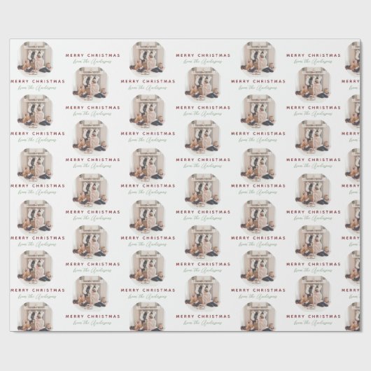 Elegant Script Merry kerstfamilie naam foto Cadeaupapier (Vlak)